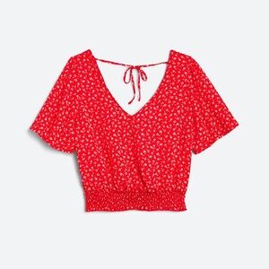 Cidro Smocked Bottom Cropped Blouse, size L, red